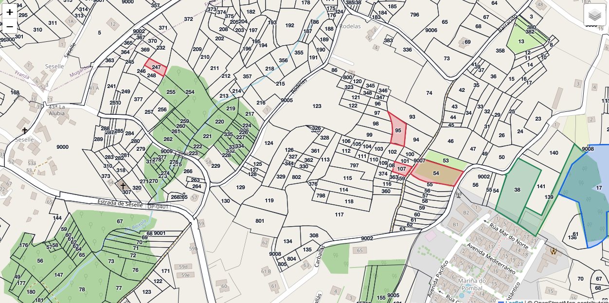 Parcelas catastrales en el mapa de MarcoMap para empresas Enterprise. Empezamos en A Coruña