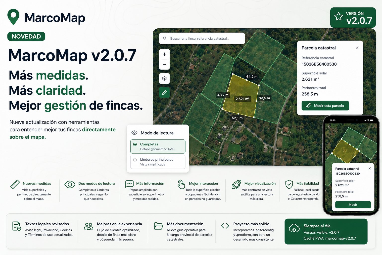 MarcoMap v2.0.7: nuevas medidas sobre el mapa, mejor lectura de parcelas y más fiabilidad