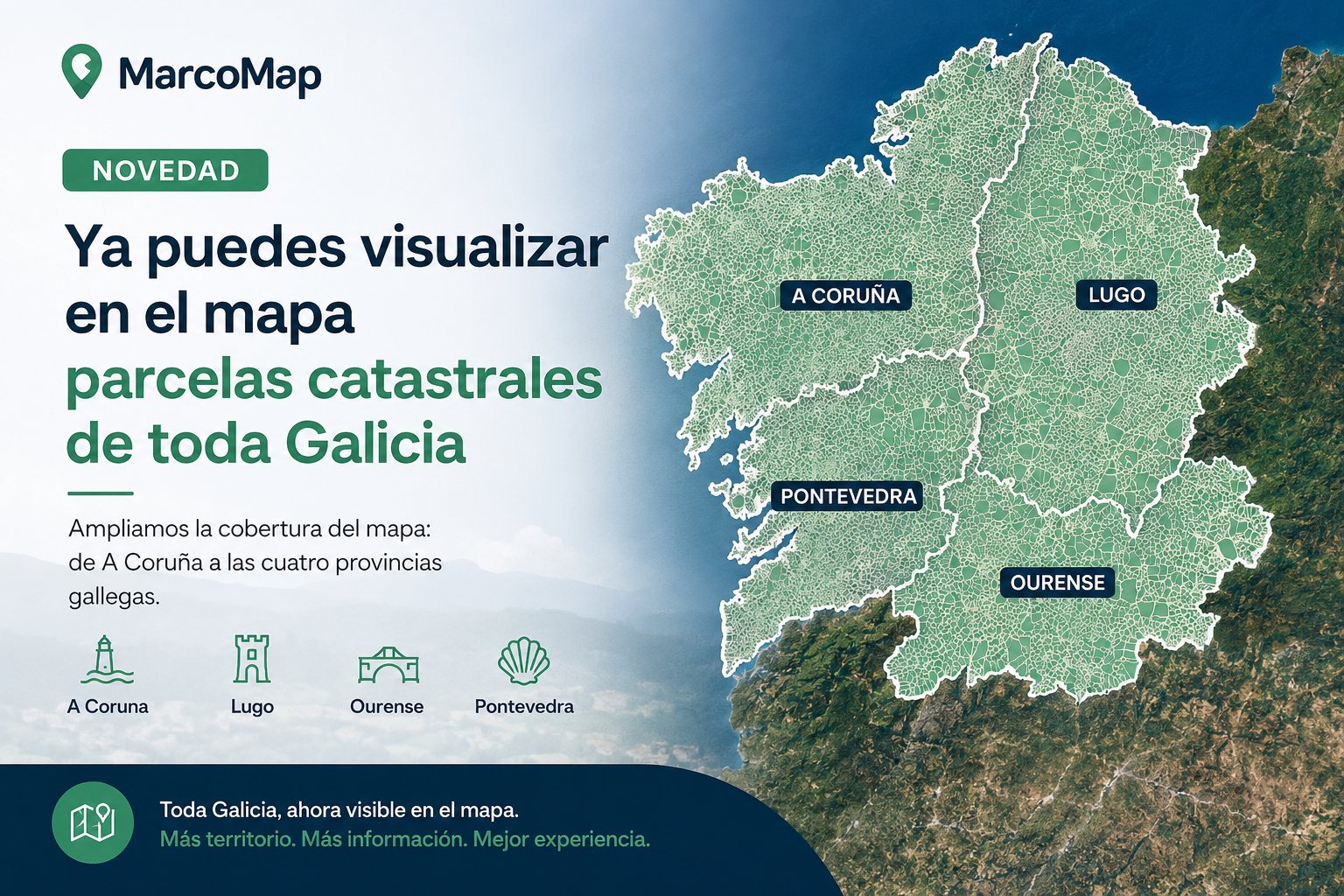 MarcoMap ya permite visualizar en el mapa parcelas catastrales de toda Galicia